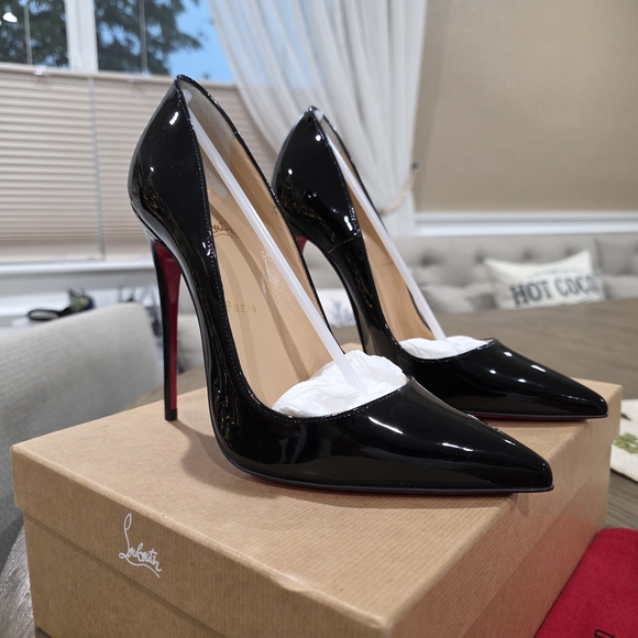 Christian Louboutin Glossy Red and Black Heels - Picture 8 of 13
